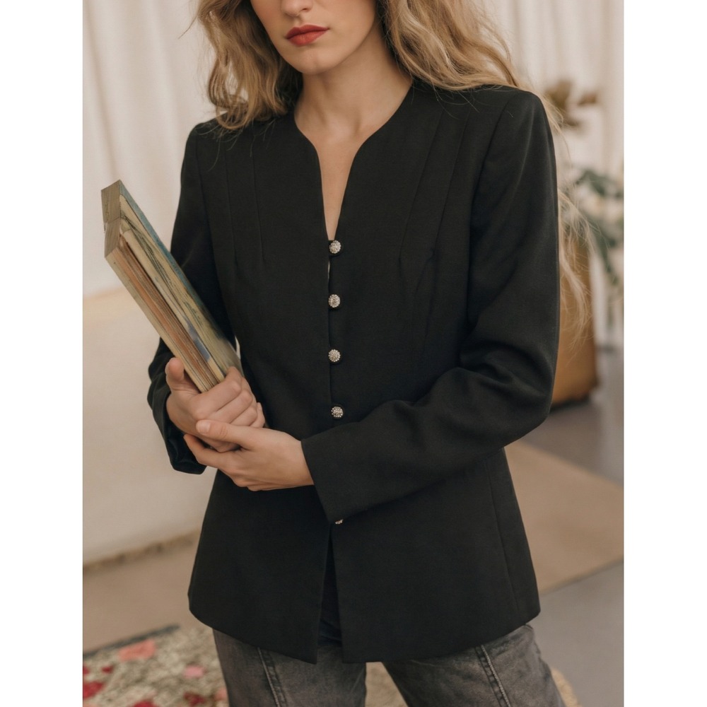 SUITSME Women's VTG Petite Black Tailored Blazer Jacket Size 4 Made in USA